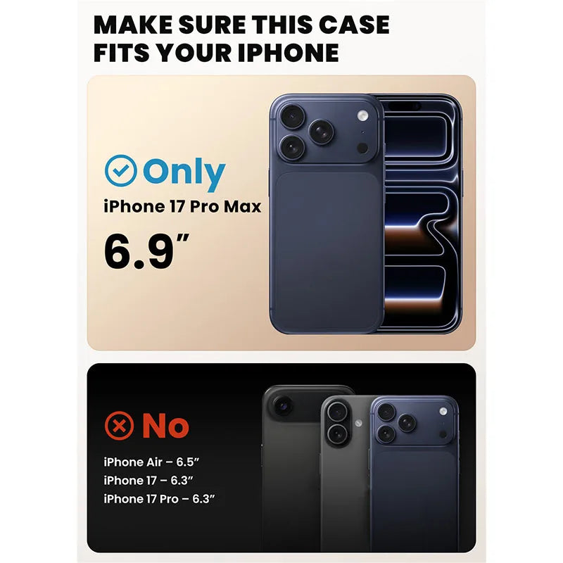 Magnetic Phone Case for iPhone 17 Pro Max Full-Body Cover with Tempered Glass Screen Protector & Stand	