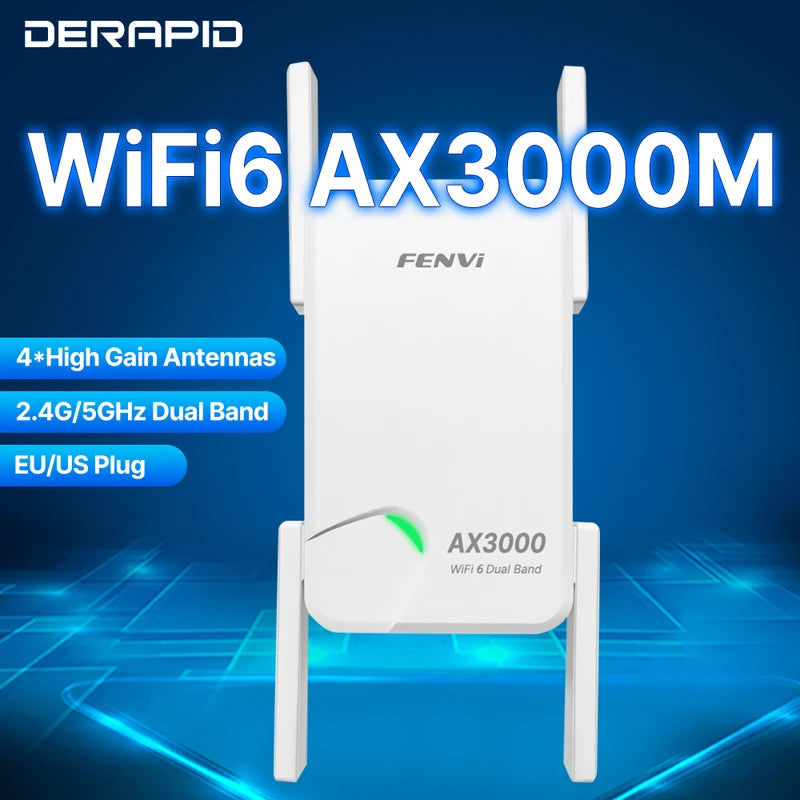 3000Mbps WiFi 6 Repeater AX3000 Signal Booster 5G 2.4G 802.11ac Gigabit Long Range WiFi Extender Amplifier	