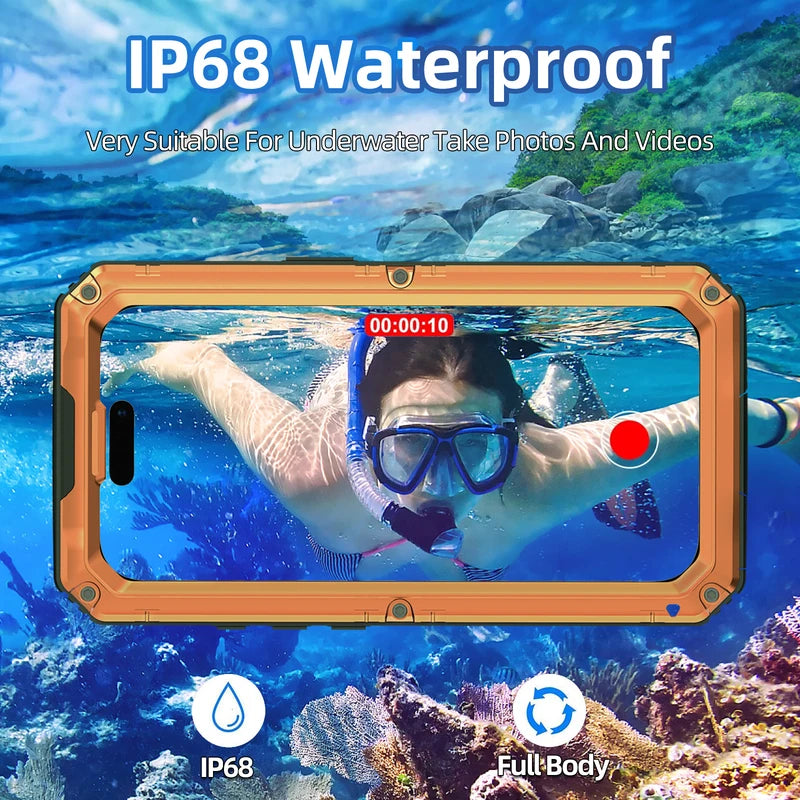 IP68 Waterproof Case for iPhone 17 Pro Max 17 Pro 17 Air Heavy Duty Shockproof Metal Cover Glass Screen Protector	