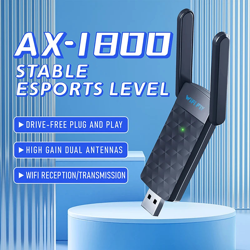 1800Mbps WiFi 6 Adapter 5G/2.4GHz USB 3.0 Wi-fi Dongle Wireless Network Card High Gain Antenna For Windows 10 11-ShoptAI	