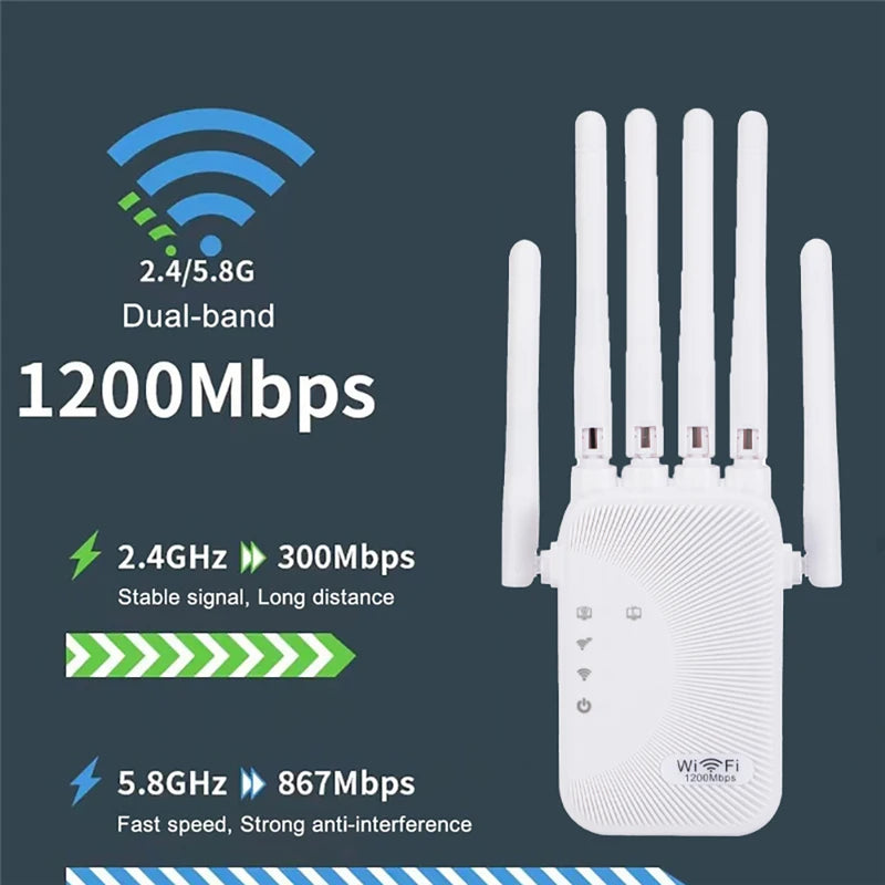 1200/300Mbps Wifi Repeater Amplifier 2.4G 5G Network Expander Range Extender WiFi Signal Booster Wireless Router-ShoptAI	