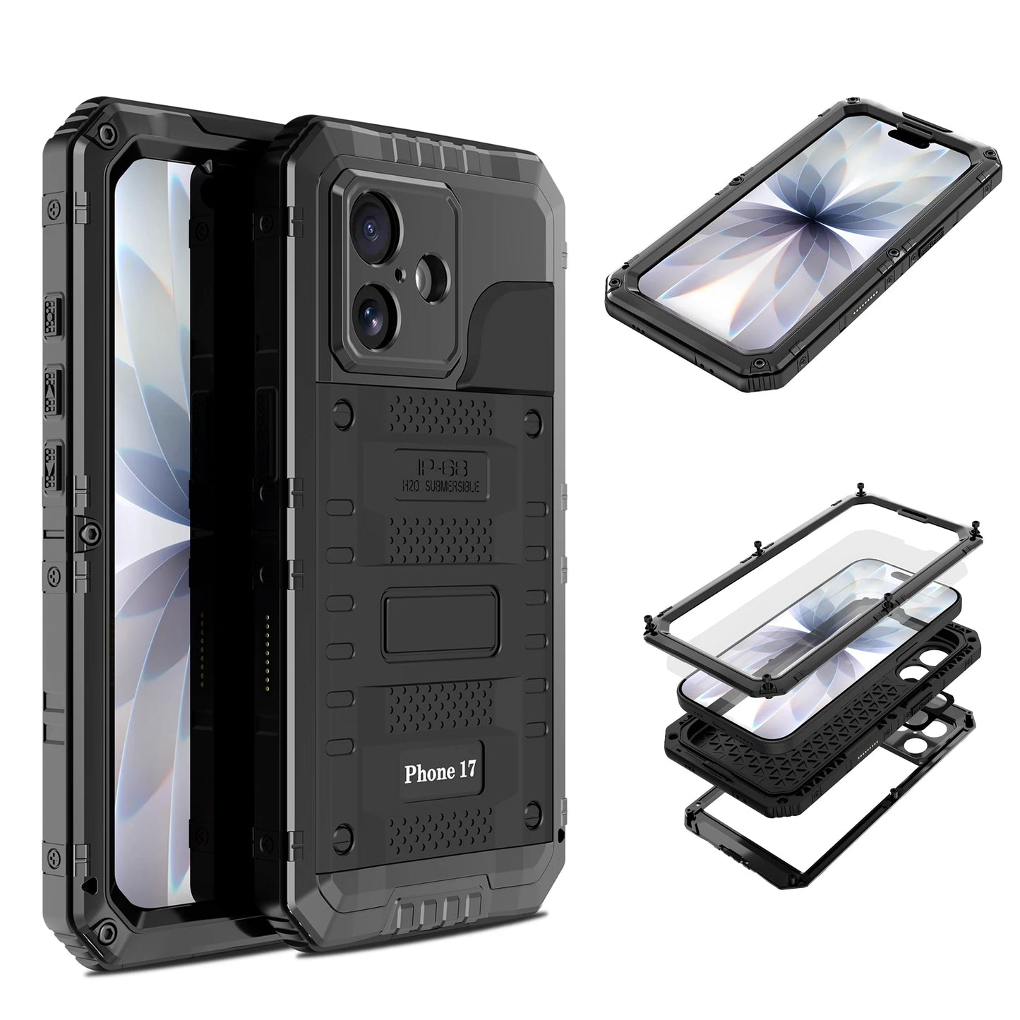 IP68 Waterproof Case for iPhone 17 Pro Max 17 Pro 17 Air Heavy Duty Shockproof Metal Cover Glass Screen Protector	