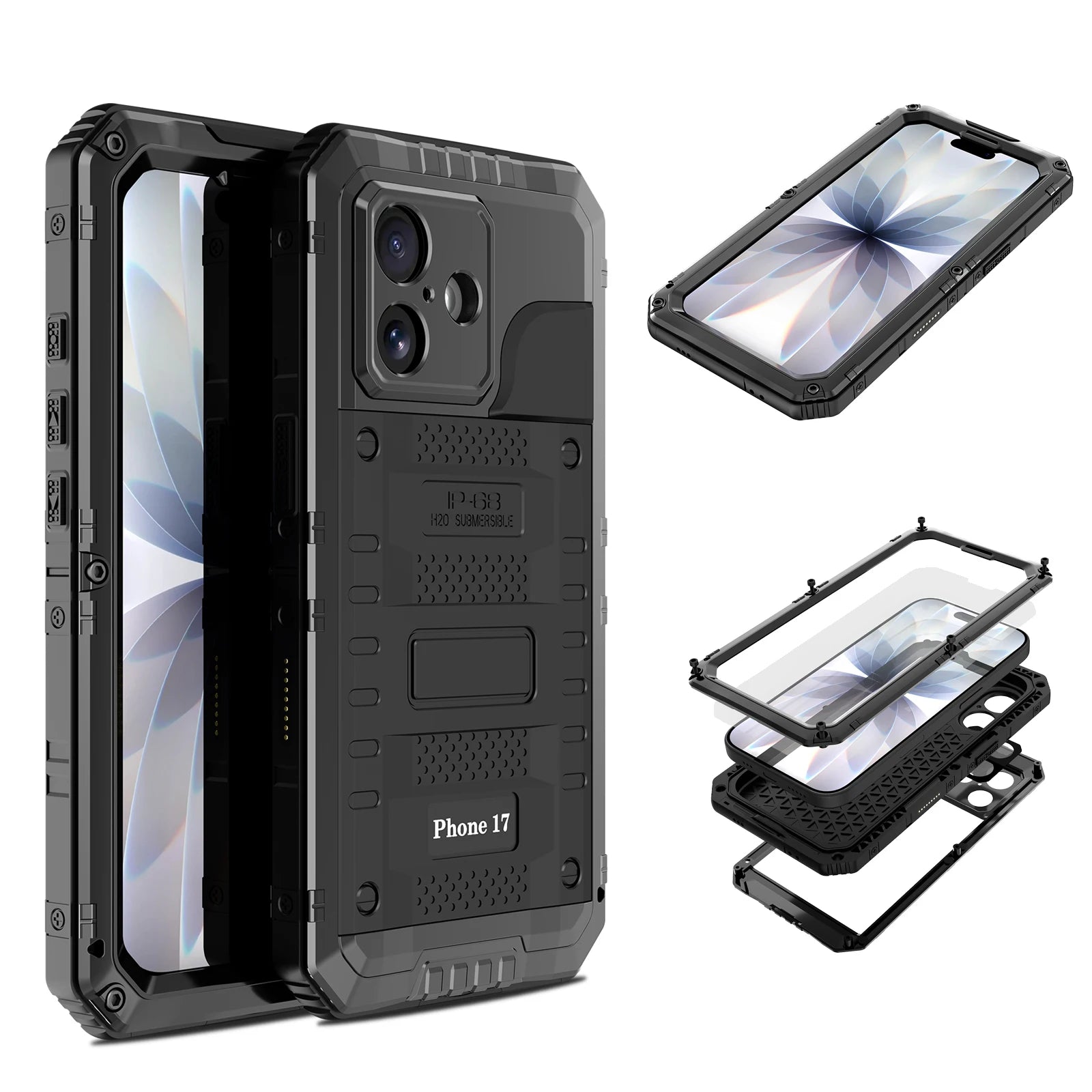 IP68 Waterproof Case for iPhone 17 Pro Max 17 Pro 17 Air Heavy Duty Shockproof Metal Cover Glass Screen Protector	