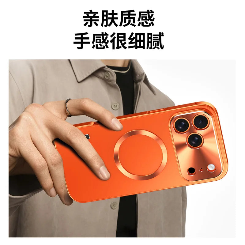 All Aluminum Metal Case for iPhone 17 Pro max Frame Magnetic Suction PC Frosted Backplate Phone Cover  Shockproof Ultra-Thin	
