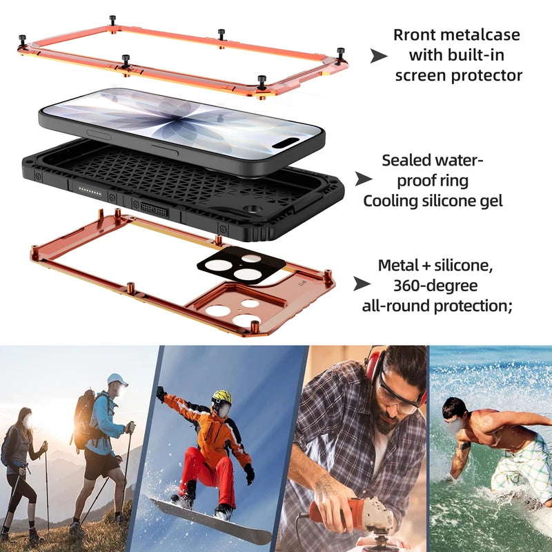 IP68 Waterproof Case for iPhone 17 Pro Max 17 Pro 17 Air Heavy Duty Shockproof Metal Cover Glass Screen Protector	