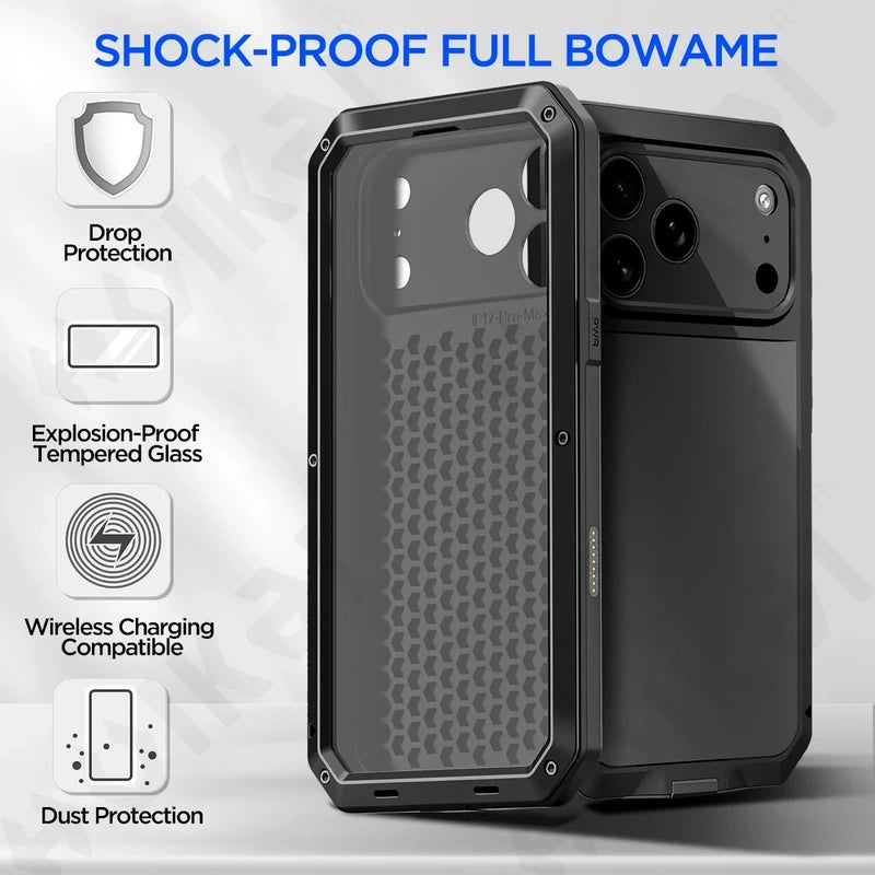 Heavy Duty Case for iPhone 17 Pro Max 16 15 14 Metal Armour Cover 360 Full Body Shockproof Protective Outdoor	