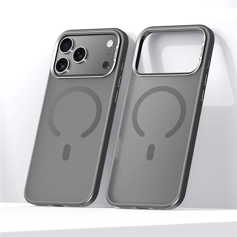 Luxury Magsafe Magnetic Case for iPhone 17 Air 17 Pro Max Alloy Lens Frame Matte Cover Translucent Hybrid Shockproof	