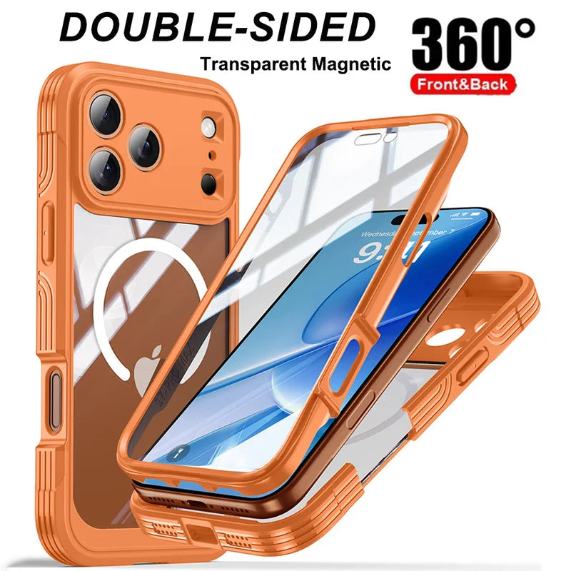 Magnetic MagSafe Case for iPhone 17 Pro Max Air Wireless Charging Back Cover 360 ¡ã   Fully Protected Double-sided Transparent	