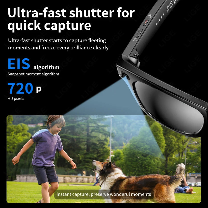 LIGE 100W Camera Bluetooth AI Smart Glasses with Voice Call Music Play Sunglasses Video Sound Record-ShoptAI	