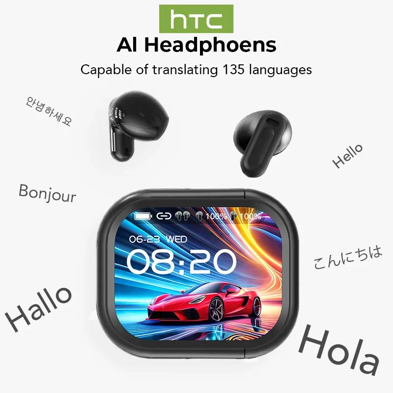 Bluetooth V6.0 AI Translator Earphones HTC NE20 Earbuds OWS LCD Touch Screen Sport Wireless Headset HD Stereo Sound Longlife-ShoptAI	