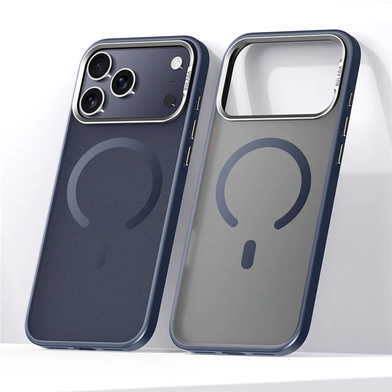 Luxury Magsafe Magnetic Case for iPhone 17 Air 17 Pro Max Alloy Lens Frame Matte Cover Translucent Hybrid Shockproof	