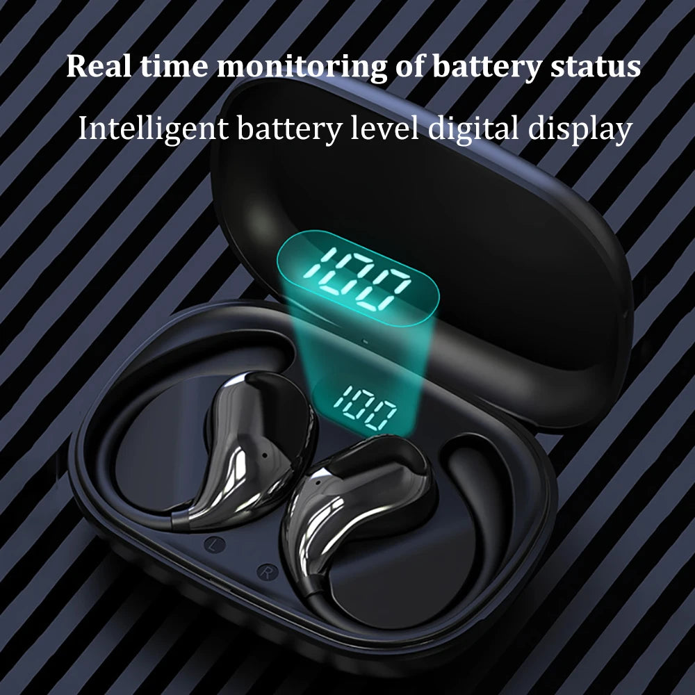 Ear Hook Bluetooth 5.4 Headphones TWS Wireless Earphones HiFi Stereo Waterproof Headsets LED Display Touch Earbuds Long Standby	