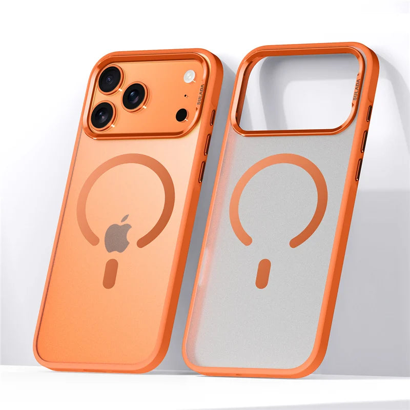 Luxury Magsafe Magnetic Case for iPhone 17 Air 17 Pro Max Alloy Lens Frame Matte Cover Translucent Hybrid Shockproof	