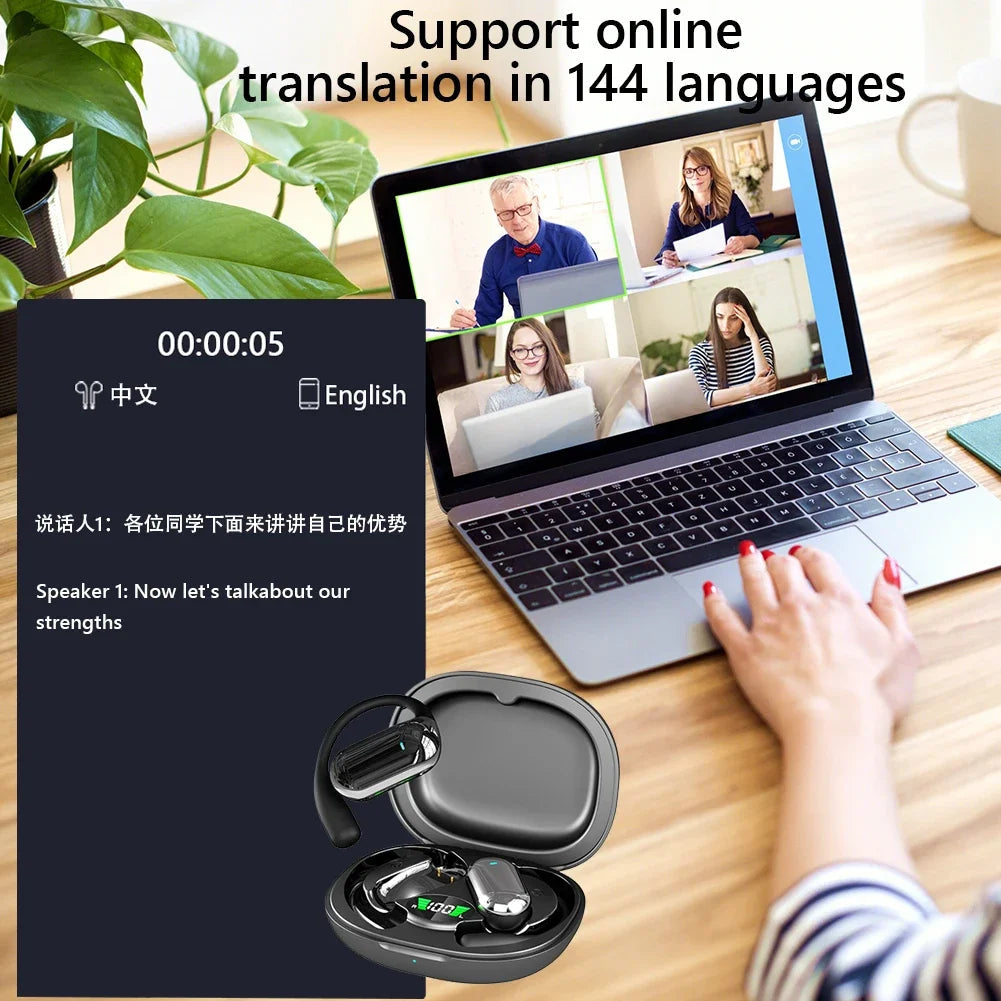 AI Translator Earbuds Real-Time Voice 144 Languages Instant Translation Noise Canceling Wireless Bluetooth Headphones-ShoptAI	