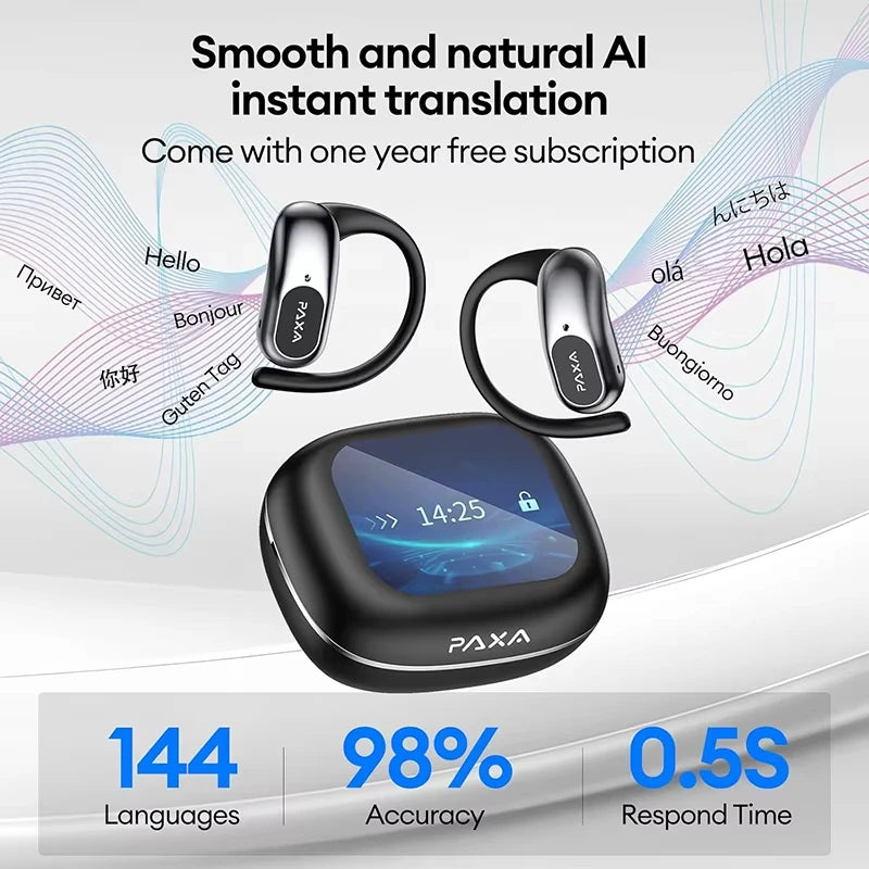 AI Real-time Translation Wireless Bluetooth 5.4 Earphones PAXA OpenAirUltra Hi-Fi HD Calling Headset Can Translate 144 languages-ShoptAI	