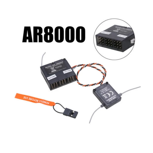 Récepteur Spectrum AR8000 DSMX 8 canaux 2,4 GHz avec satellite, compatible avec les émetteurs d'avions radiocommandés Spectrum DX8, DX7s, DX6, DX6i, DSM2, JR, DSX7 et DSX6.