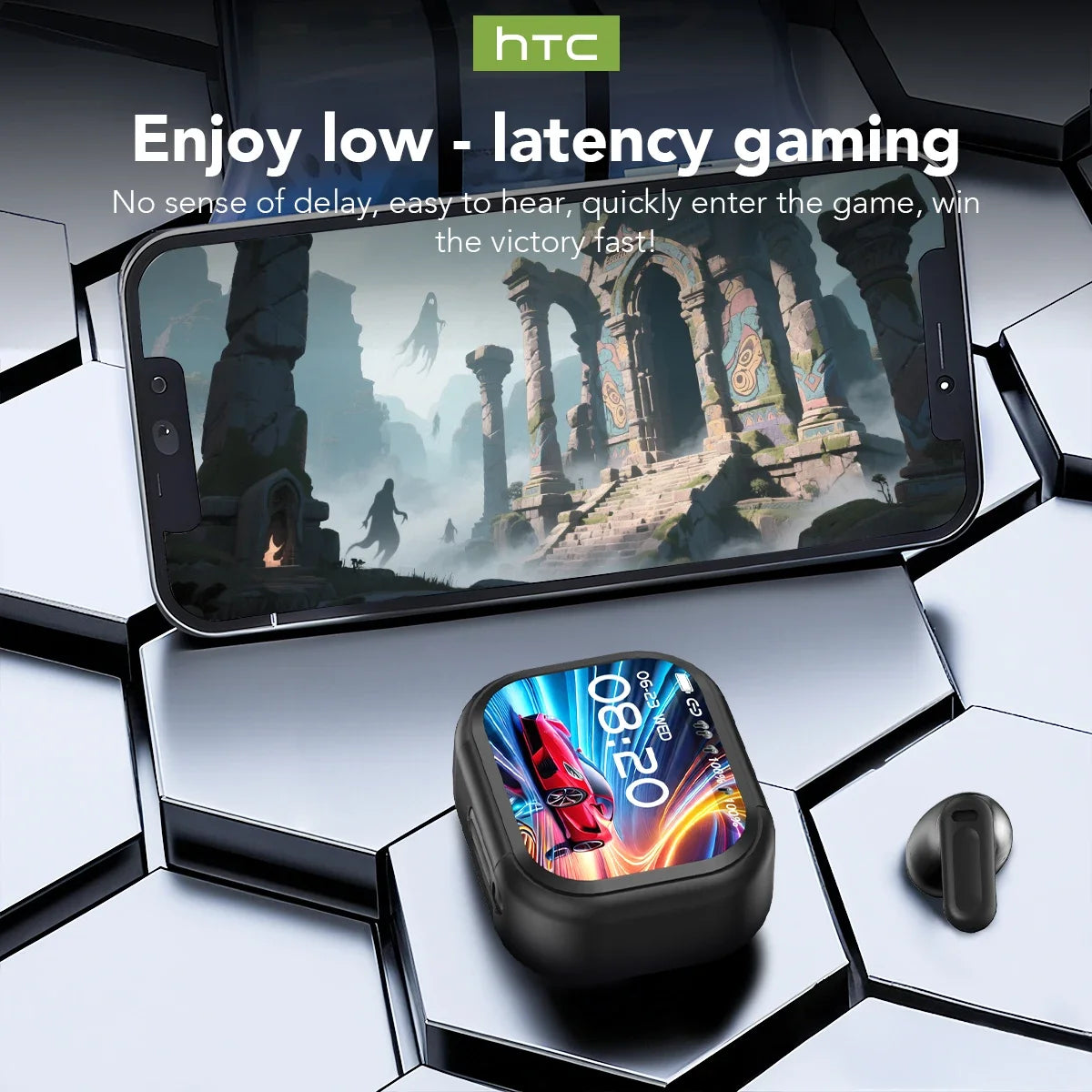 Bluetooth V6.0 AI Translator Earphones HTC NE20 Earbuds OWS LCD Touch Screen Sport Wireless Headset HD Stereo Sound Longlife-ShoptAI	