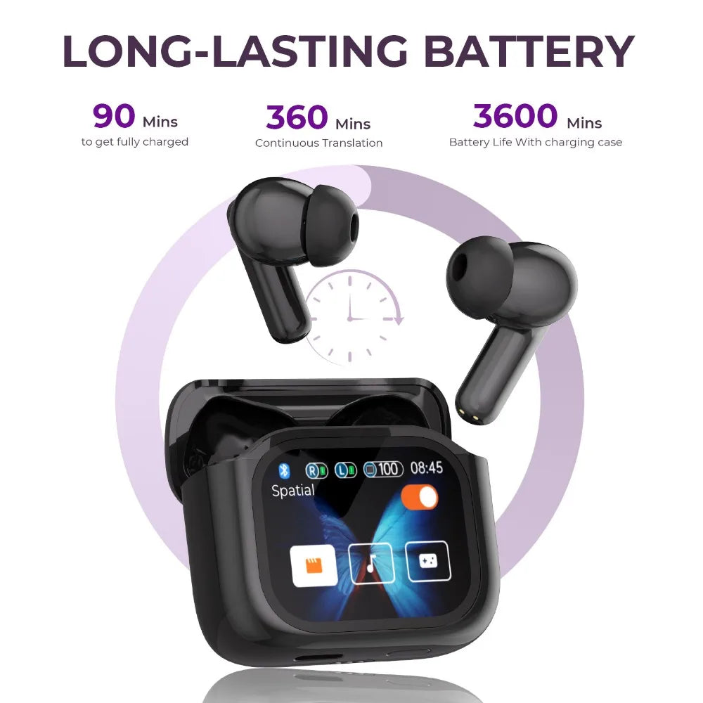 Real Time AI Translator Headphones with Touch Screen 144 Languages Translation Bluetooth 5.4 Earbuds Noise Cancelling Headset-ShoptAI	