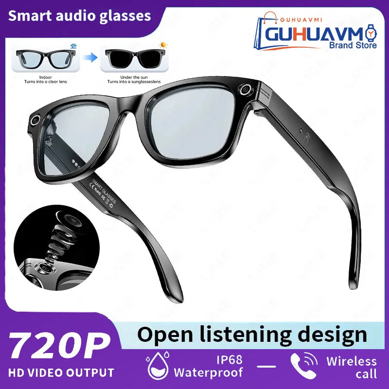 AI Smart Glasses 8MP Camera Video Recording 100+ Languages Translation Sunglasses Bluetooth Call Music Play Men Women-ShoptAI	