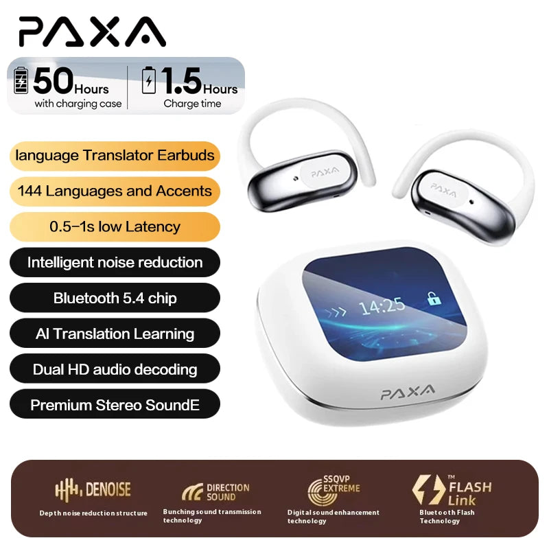 AI Real-time Translation Wireless Bluetooth 5.4 Earphones PAXA OpenAirUltra Hi-Fi HD Calling Headset Can Translate 144 languages-ShoptAI	