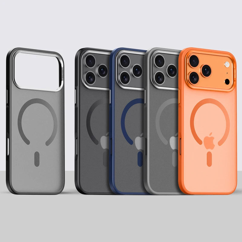Luxury Magsafe Magnetic Case for iPhone 17 Air 17 Pro Max Alloy Lens Frame Matte Cover Translucent Hybrid Shockproof	