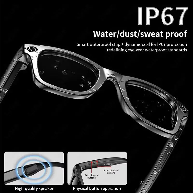 AI Smart Glasses 8MP Camera Video Recording 100+ Languages Translation Sunglasses Bluetooth Call Music Play Men Women-ShoptAI	