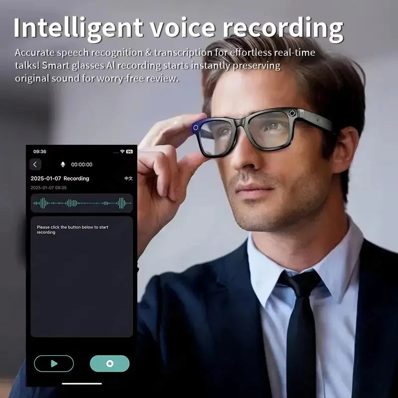 AI Smart Glasses 8MP Camera Video Recording 100+ Languages Translation Sunglasses Bluetooth Call Music Play Men Women-ShoptAI	