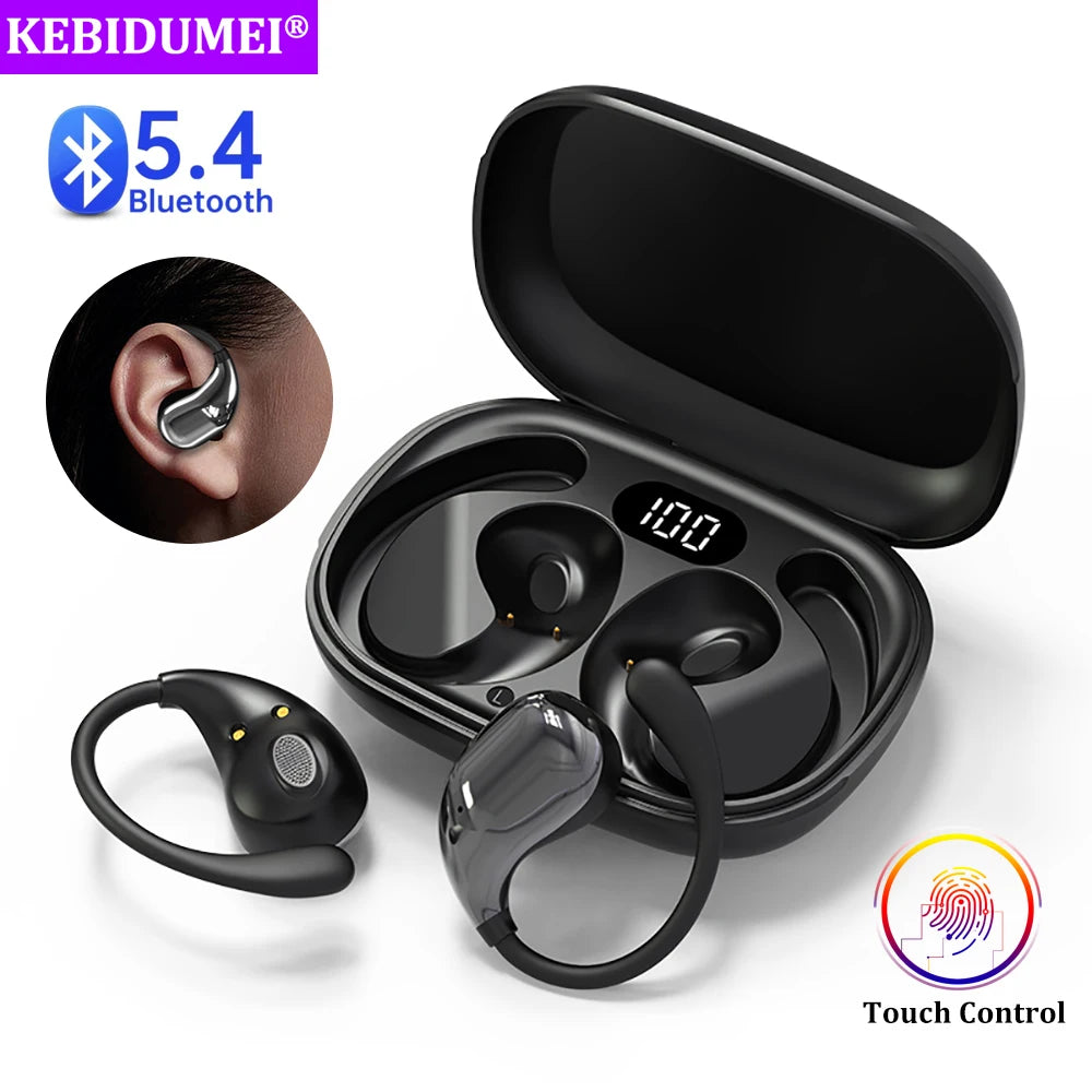 Ear Hook Bluetooth 5.4 Headphones TWS Wireless Earphones HiFi Stereo Waterproof Headsets LED Display Touch Earbuds Long Standby	