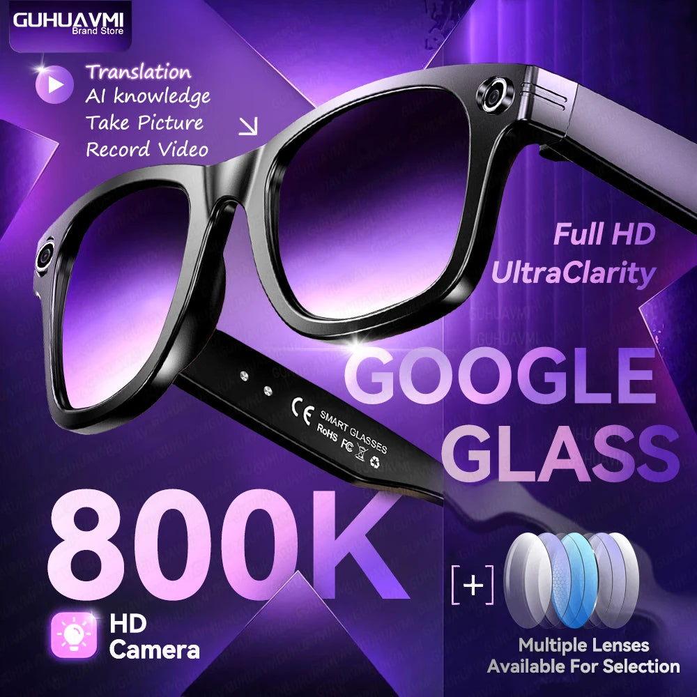 AI Smart Glasses 8MP Camera Video Recording 100+ Languages Translation Sunglasses Bluetooth Call Music Play Men Women-ShoptAI	