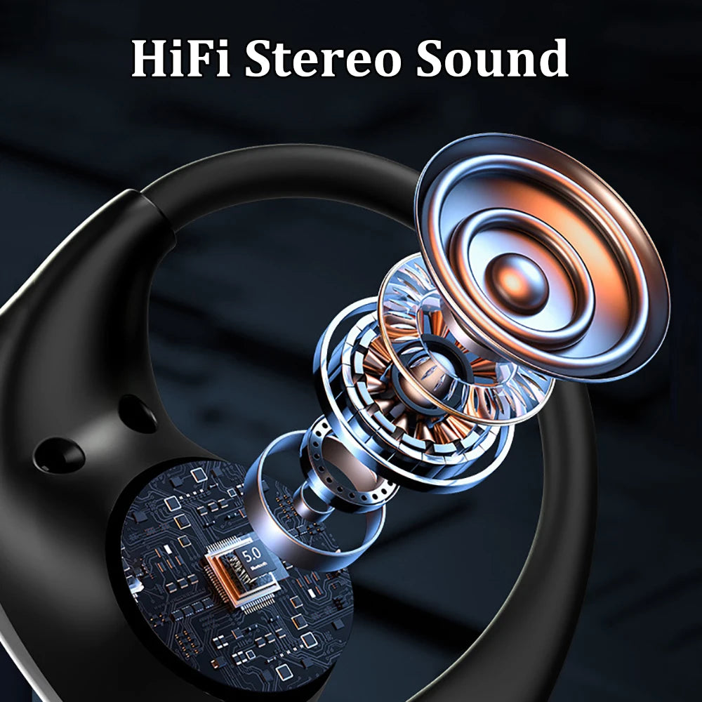 Ear Hook Bluetooth 5.4 Headphones TWS Wireless Earphones HiFi Stereo Waterproof Headsets LED Display Touch Earbuds Long Standby	