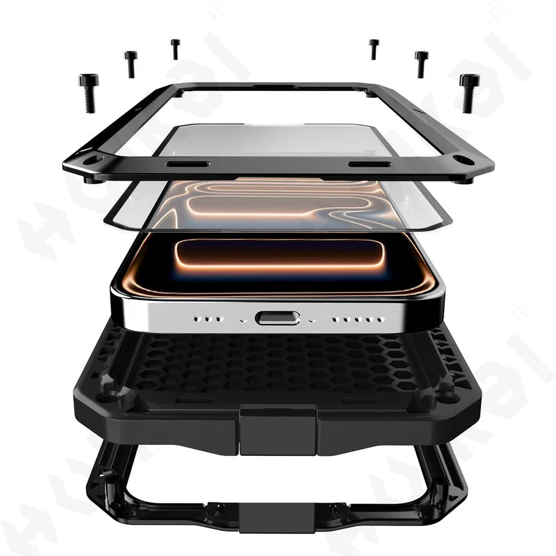 Heavy Duty Case for iPhone 17 Pro Max 16 15 14 Metal Armour Cover 360 Full Body Shockproof Protective Outdoor	