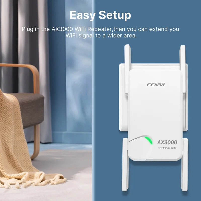 3000Mbps WiFi 6 Repeater AX3000 Signal Booster 5G 2.4G 802.11ac Gigabit Long Range WiFi Extender Amplifier	