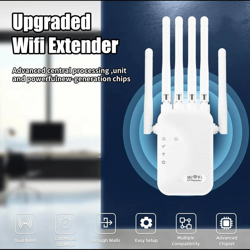 1200Mbps Wifi Amplifier Dual band 2.4G/ 5G Signal Repeater Network Expander Range Extender 300Mbps WiFi Booster Wireless Router-ShoptAI	
