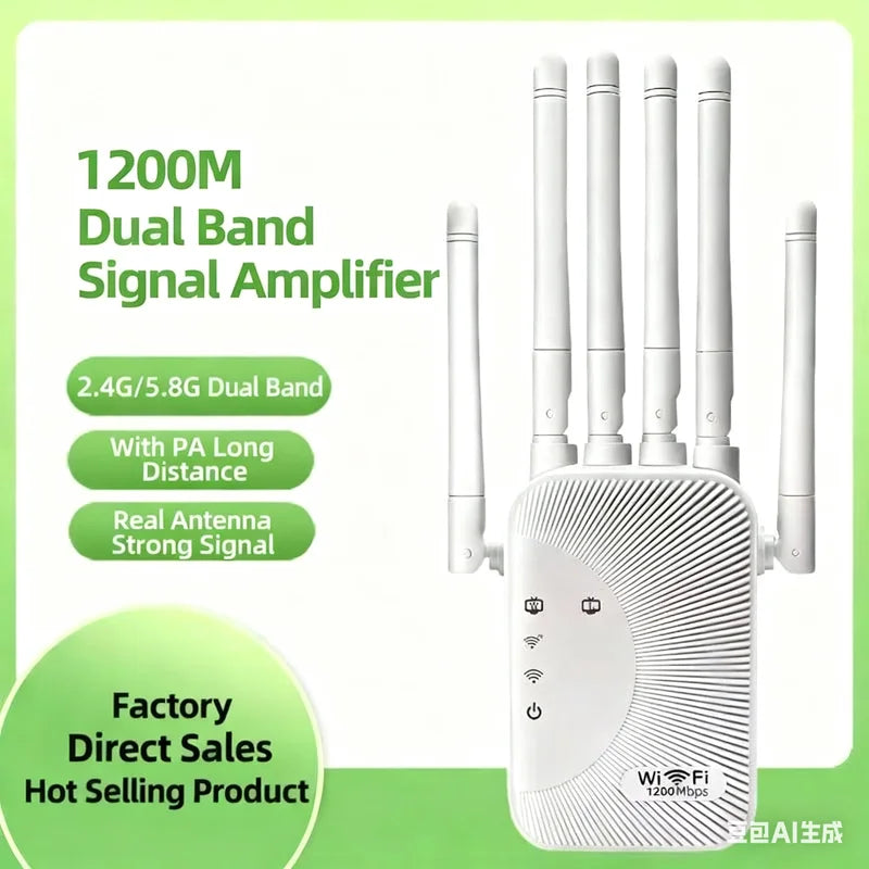1200Mbps Wifi Amplifier Dual band 2.4G/ 5G Signal Repeater Network Expander Range Extender 300Mbps WiFi Booster Wireless Router-ShoptAI	