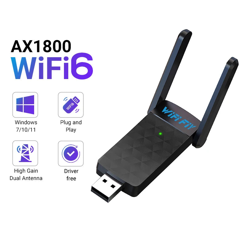 1800Mbps WiFi 6 Adapter 5G/2.4GHz USB 3.0 Wi-fi Dongle Wireless Network Card High Gain Antenna For Windows 10 11-ShoptAI	