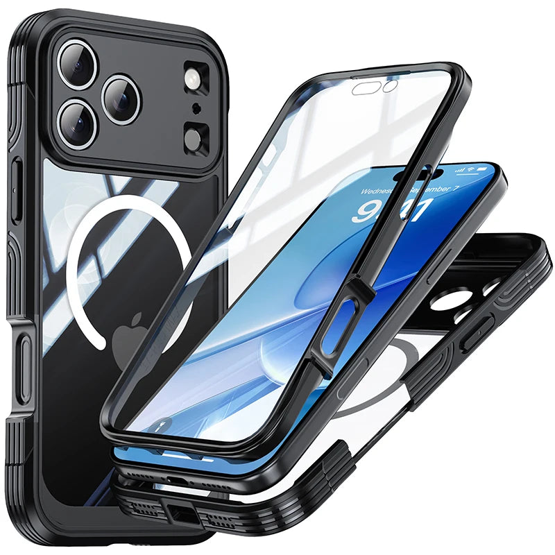 Magnetic MagSafe Case for iPhone 17 Pro Max Air Wireless Charging Back Cover 360 ¡ã   Fully Protected Double-sided Transparent	
