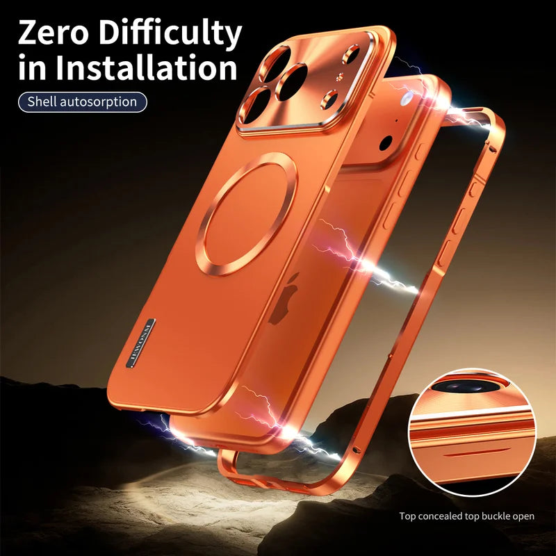 All Aluminum Metal Case for iPhone 17 Pro max Frame Magnetic Suction PC Frosted Backplate Phone Cover  Shockproof Ultra-Thin	