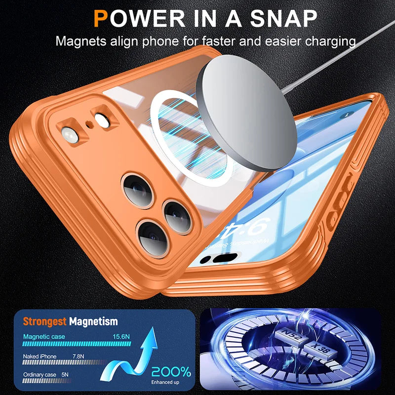 Magnetic MagSafe Case for iPhone 17 Pro Max Air Wireless Charging Back Cover 360 ¡ã   Fully Protected Double-sided Transparent	